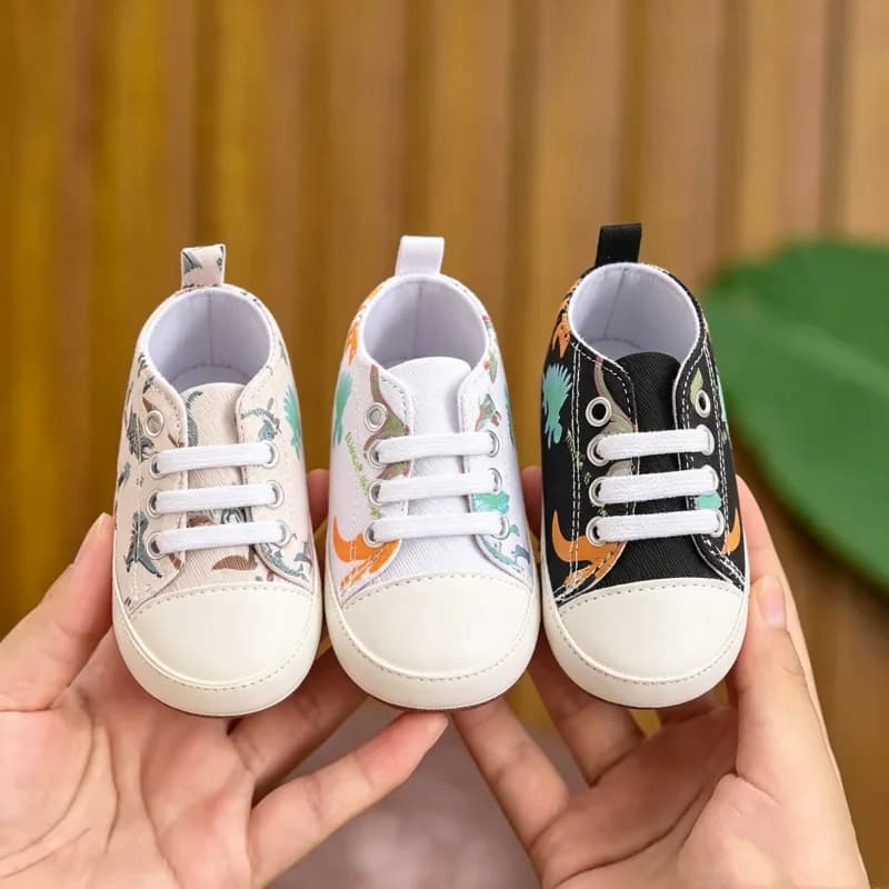 Baby Learning Walk Shoes, Cartoon Dinosaur Canvas Baby Crib Shoes, Soft Light Cute Newborn Boys Walking Footwear 0-1 Year
