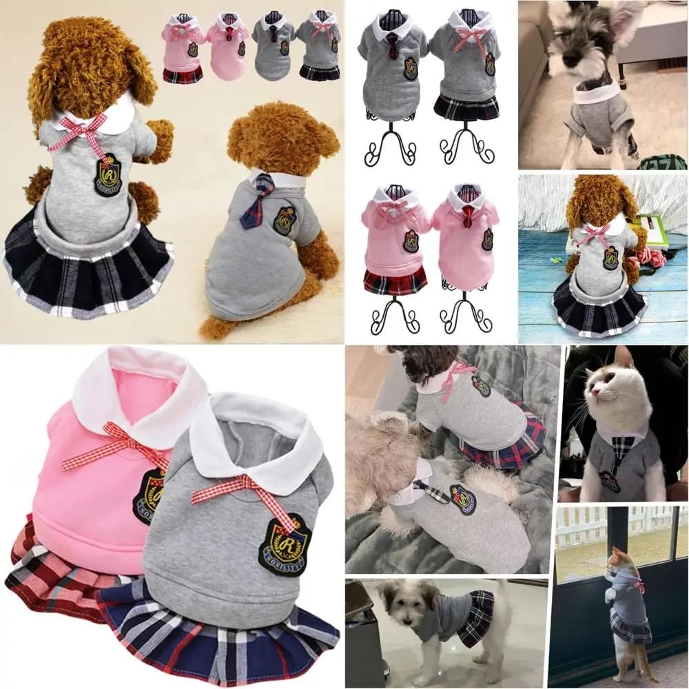 Gonne scolastiche uniformi per animali domestici Costume da marinaio Vestiti per campus per cani Teddy Papillon carino Adorabile abbigliamento per cuccioli (grande, abiti grigi)