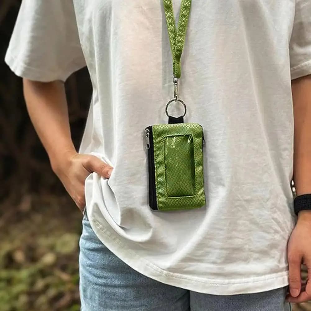 Portafoglio piccolo con blocco Rfid/nfc Collo con zip impermeabile con cerniera con portafoglio antifurto appeso Finestra Corda Id protettivo L7d2