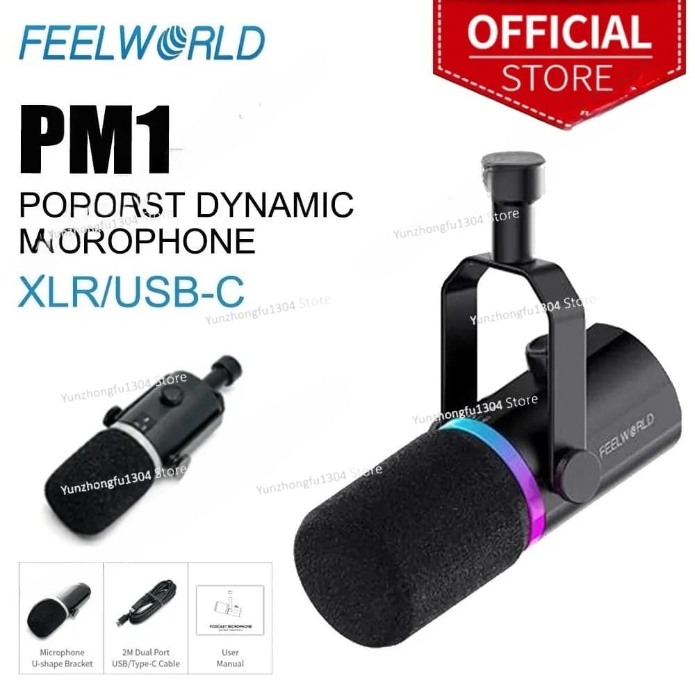 FEELWORLD PM1 XLR/USB Microfono dinamico per podcasting, giochi, streaming live