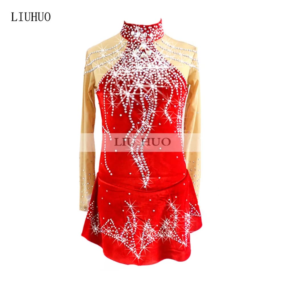 LIUHUO Costume da Ragazza per Donna Prestazioni Ginnastica Ritmica Concorso di Balletto Body Pattinaggio di Figura sul Ghiaccio Vestito da Ballo per Adolescenti Rosso