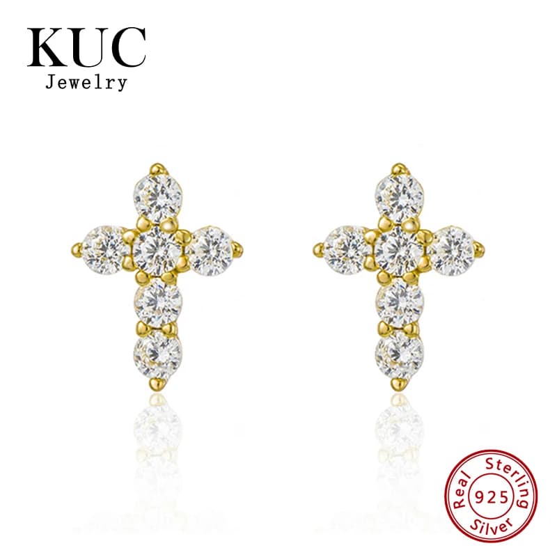 Fine Jewelry for Women 925 Sterling Silver Trendy Dainty Pave Zircon Earrings Minimalist Cross Stud Earring