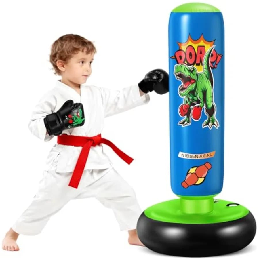 Sacco da Boxe Gonfiabile da 47 Pollici per Bambini dai 3 ai 6 Anni, Sacco da Boxe a Forma di Dinosauro, Giocattolo e Regalo per Ragazzi e Ragazze con Guanti