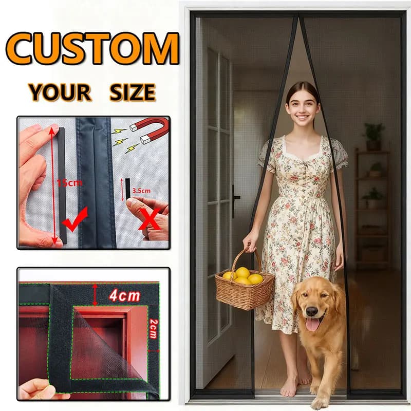 Strong magnetic door mosquito net custom size fly curtain insect car black, white, grey invisible closure for outdoors