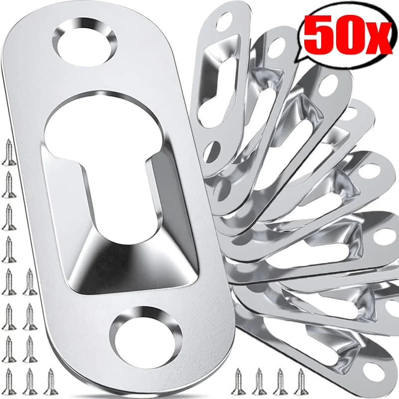 50-10Sets Single Keyhole Picture Frame Hanger with Screw Metal Hanging Fasteners Brackets Hooks for Art Gallery Display Photo