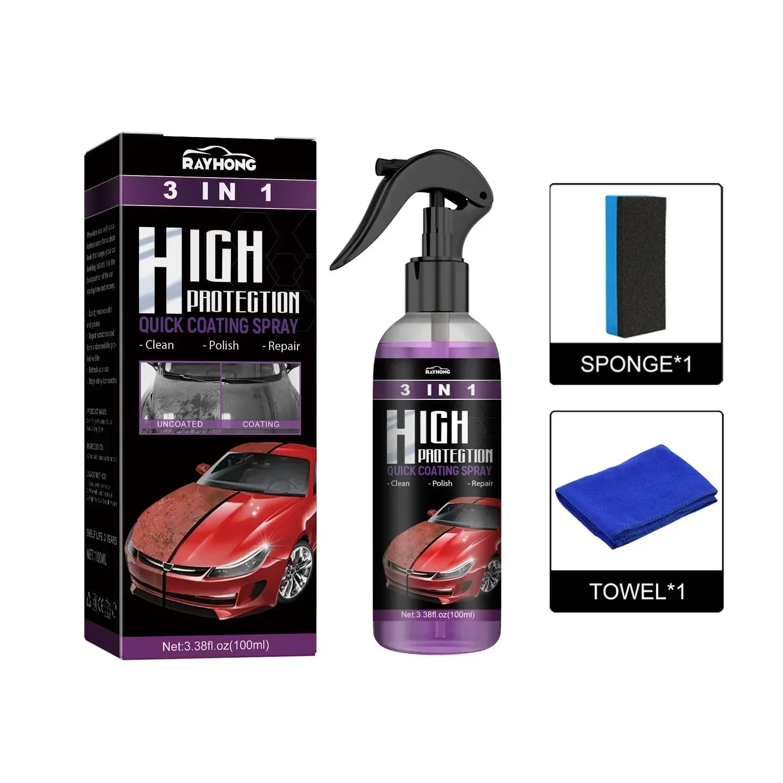 Rivestimento Nano Ceramico 3 in 1 per Auto, Spray Rapido Anti-Graffio, Idrofobico, Protezione Vernice, Cera Lucidante per Dettagli Auto