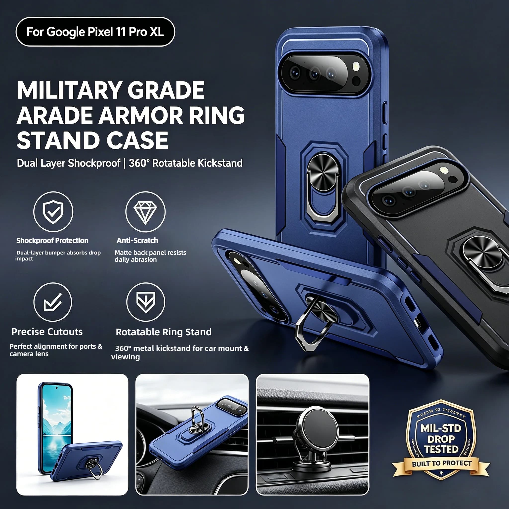 Heavy Armor Shockproof Case for Google Pixel 11 10 Pro XL 9 8 7 Pro 10A 9A Magnetic Ring Bracket OTT-BOX Defend Shockproof Cover