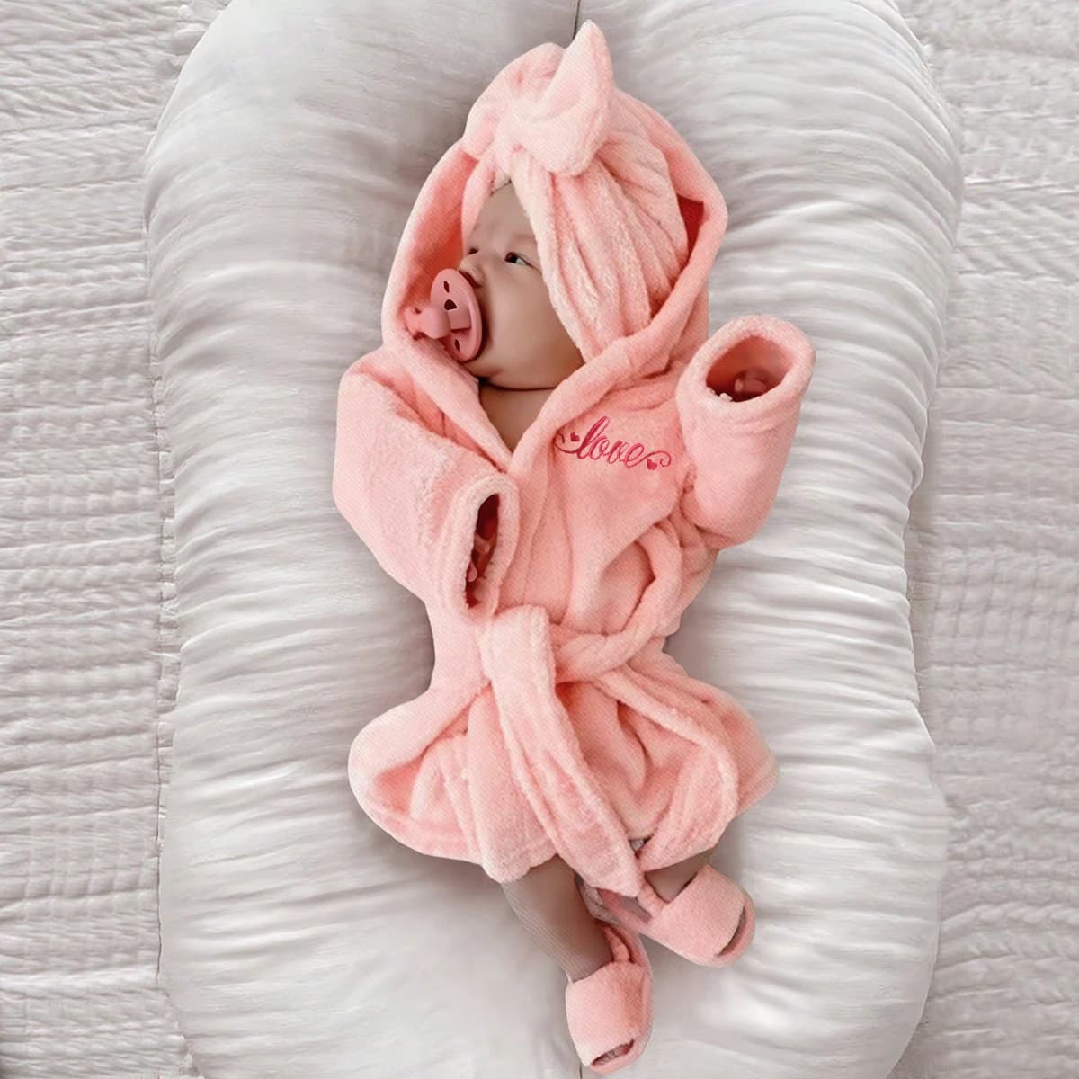 Ylsteed newborn photo bathrobe with turban hat and slippers Love embroidery Pigiama for baby dress for child photo shoot