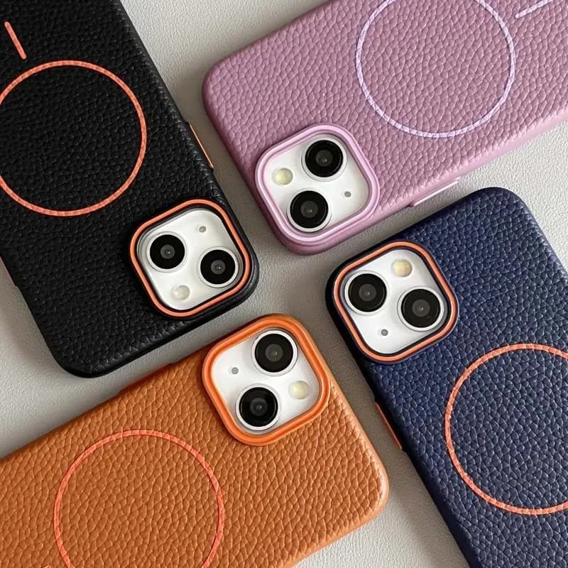 Custodia Magnetica in Pelle Lichee con Motivo per Magsafe per iPhone 17 Air 16 15 14 Plus 13 12 11 Pro Max, Cover Morbida Opaca