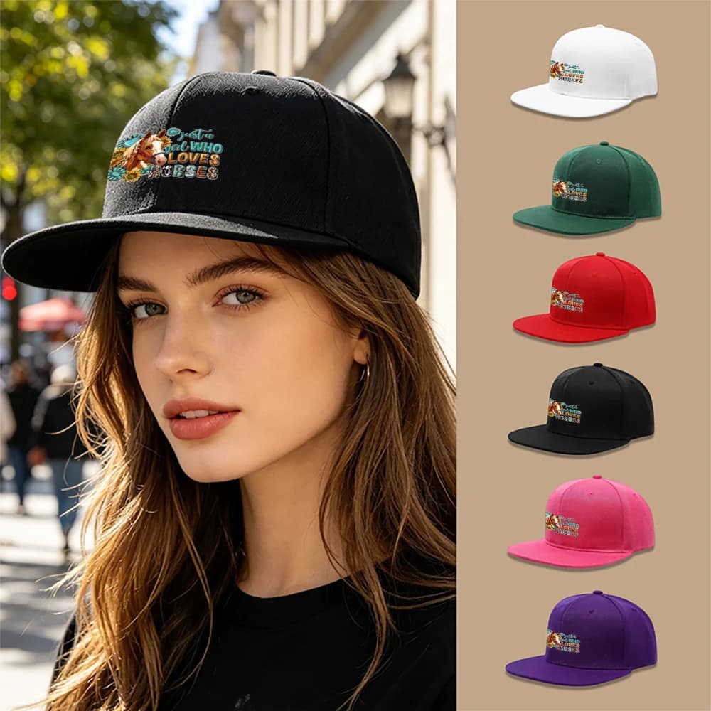 Cappello Snapback da Donna con Stampa Cavallo - Berretto da Baseball con Visiera Piatta, Stile Hip Hop Streetwear, Ideale per l'Estate e l'Uso Quotidiano all'Aperto, con Cinturino Regolabile, Unisex