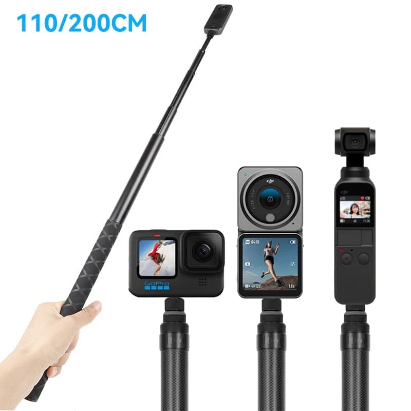 1.1M/2M 1/4 vite bastone Selfie invisibile in alluminio Super lungo per Insta360 X3 DJI ACTION 3 GOPRO 11 fotocamera Selfie Stick