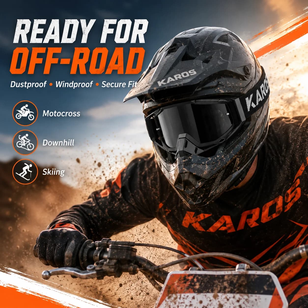 KAROS Motocross Goggles UV400 Anti-Fog Dustproof Motorcycle Riding Goggles Impact Resistant for Dirt Bike MTB Downhill Ski K336