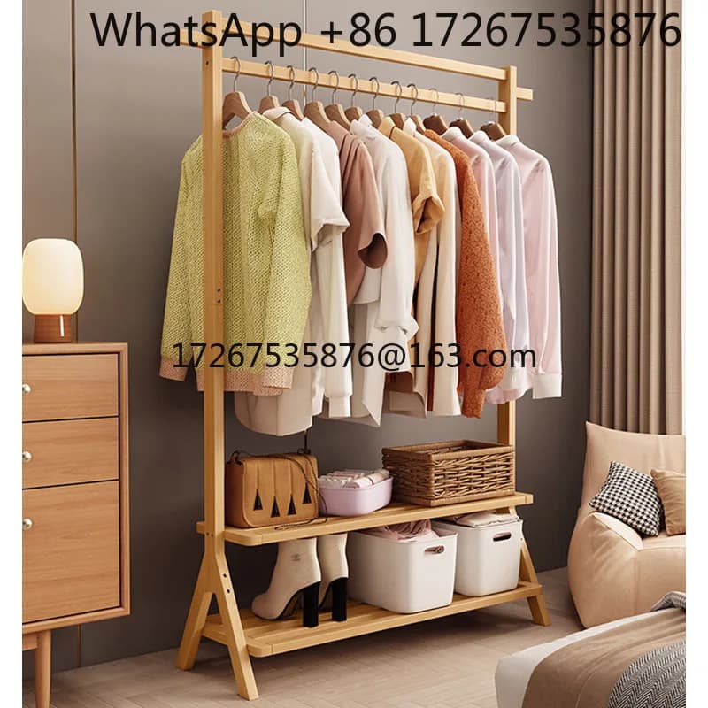 Hanger in solid wood from floor to ceiling for bedroom, simple hangers for interiors in family, simple hangers for clothes racks
