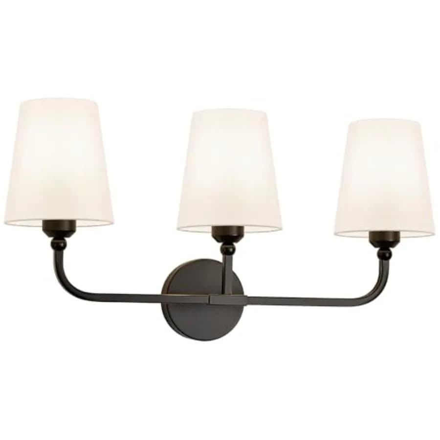 Lampada da Bagno Opaca, Apparecchio di Illuminazione Moderno da Parete Sopra Specchio con Paralume in Tessuto Bianco Svasato