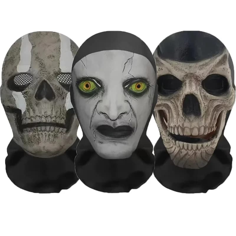 3D Mask with Ghost Face Puntelli cosplay Halloween Passamontagna Copricapo with breathable skull in full face elastic mesh Halloween horror party