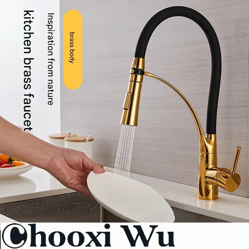 CHOOXIWU-Gomma Nera Rubinetto Della Cucina Miscelatore Rotazione Pull Down Flusso Spruzzatore Rubinetti Acqua Calda E Fredda Rubinetto Una Maniglia Rubinetto Della Cucina