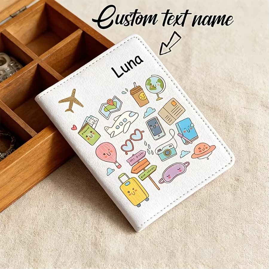 Personalized Hot Stamping Name Passport Cover with Chic Travel Slogan Customized Gold Monogram Name Passport Holder