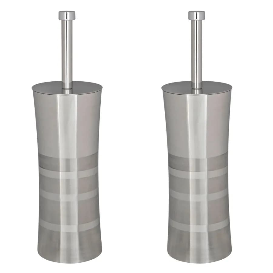 2 Pack Stainless Steel Toilet Brush and Holder in Two Tone