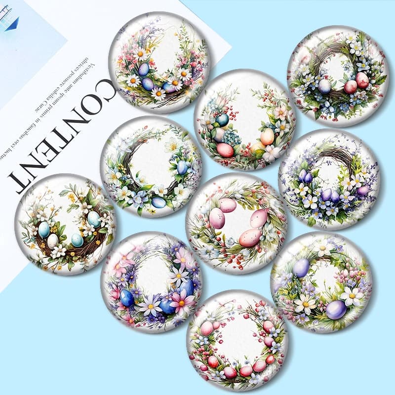 Ciondoli e anelli in vetro cabochon da 12/18/20/25mm per creazione gioielli, orecchini e bracciali a tema Pasqua