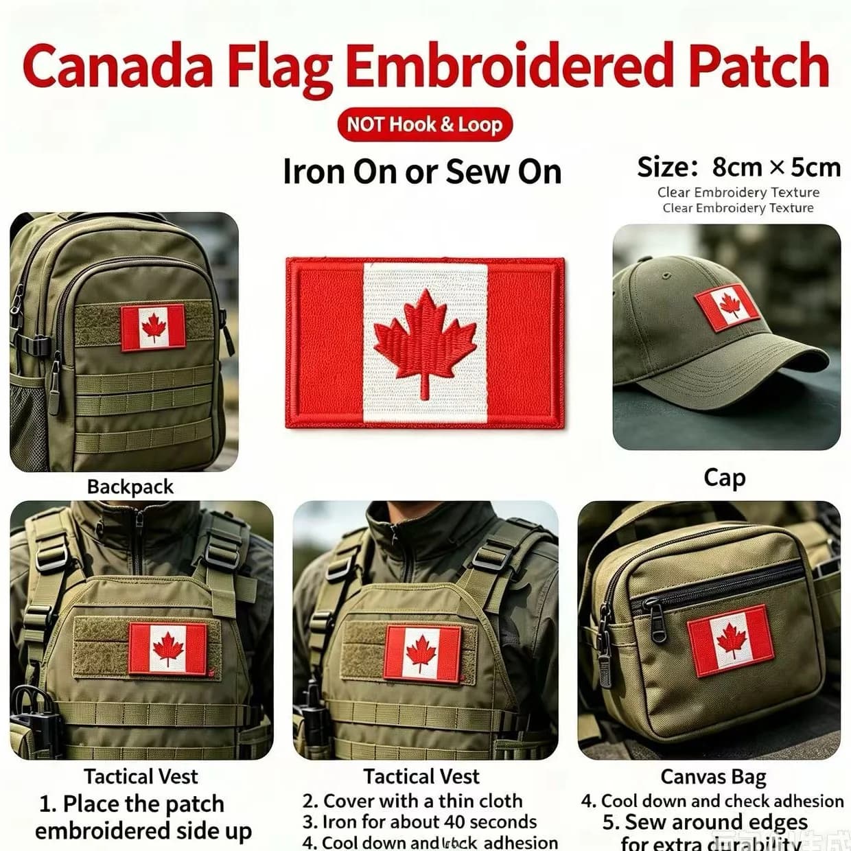 Maple Leaf Canada Pattern Iron-On Embroidered Patch - Fun Design - Easy to Sew or Iron On, Durable Fabric Badge for Personalized Jackets, Bags, DIY Crafts, Etc