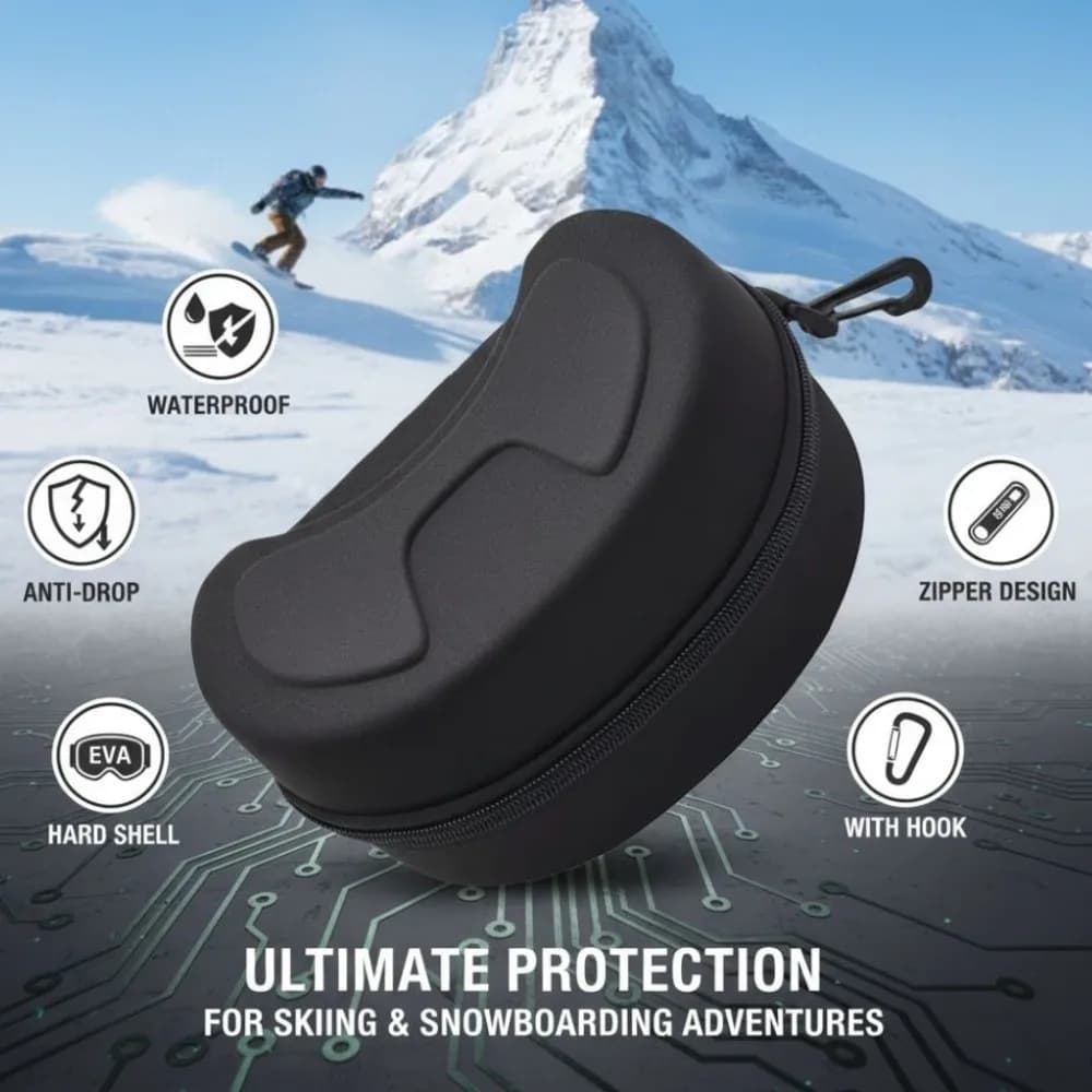 Hard Shell Ski Goggles Storage Box with Zipper Hook EVA Goggle Carrying Case Waterproof Shockproof Sunglasses Protective Case