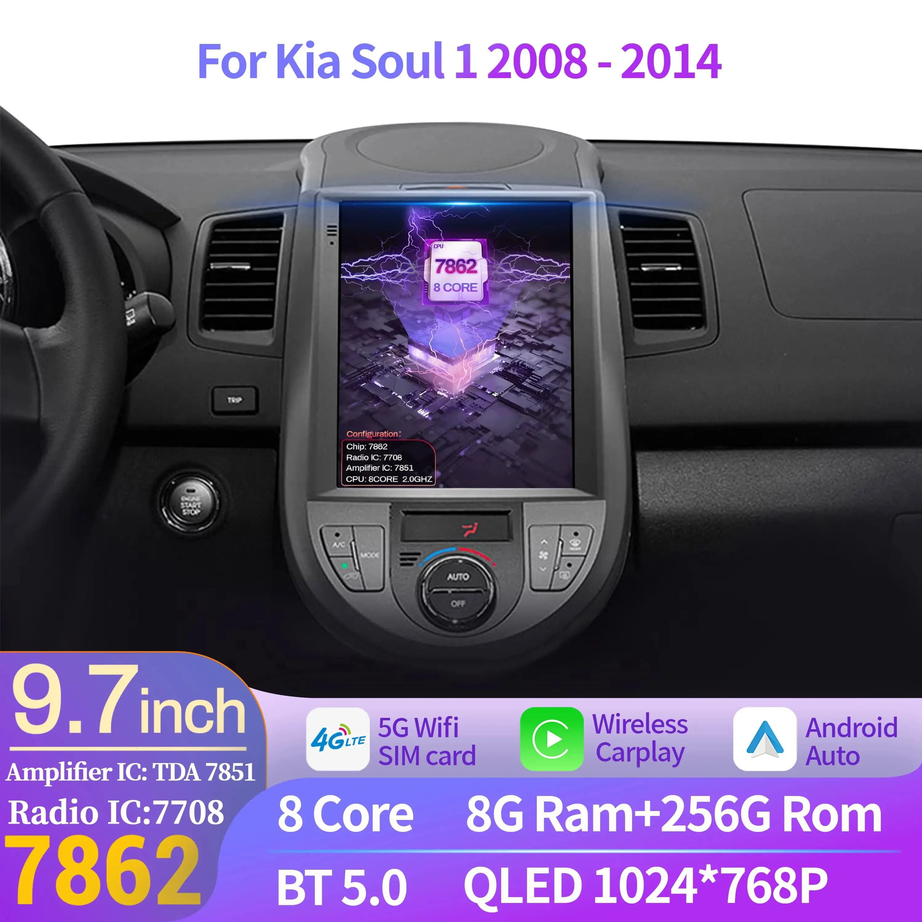 9.7 pollici Per Kia Soul 1 2008-2014 Autoradio Senza Fili Bluetooth CarPlay Android 14 Unità di Testa Multimediale di Navigazione QLED Schermo