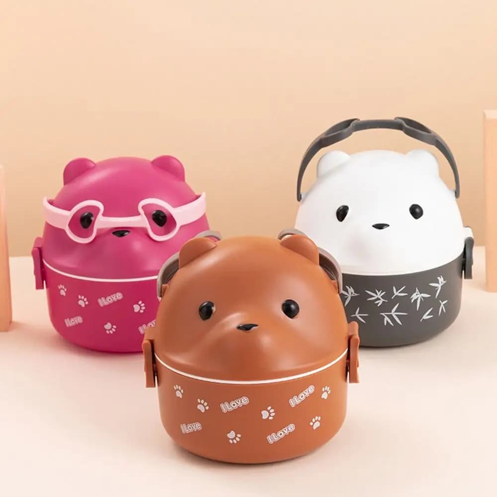 1 pcs New Eyeglass Bear Thermal Bento Box Children 1/2/3 Layers Lunch Box Portable Food Stackable Container