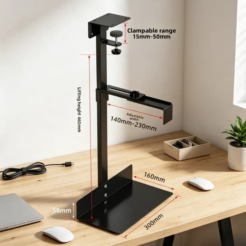 Heavy Duty No Drill CPU Mount Width Adjustable Under Desk Computer Tower Hanger Suspended PC Case Bracket Storage Support Stand