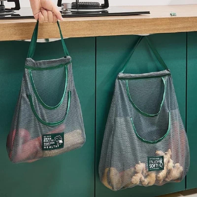 Sacchetti Riutilizzabili per Conservazione, Borsa a Rete da Appendere in Cucina, Sacchetto a Rete per Frutta e Verdura, per Zenzero, Aglio, Patate, Cipolle