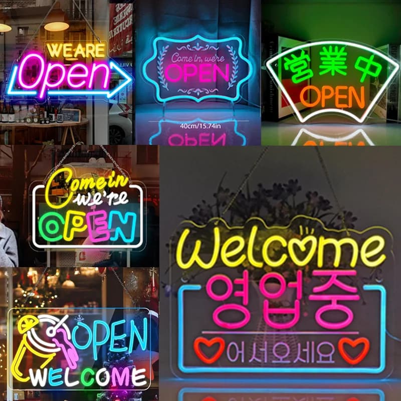 Insegne al neon a LED aperte illuminano pareti con insegne aperte Decorazioni artistiche per finestre per negozi Bar Hotel Ristoranti Negozio al dettaglio Party Pub