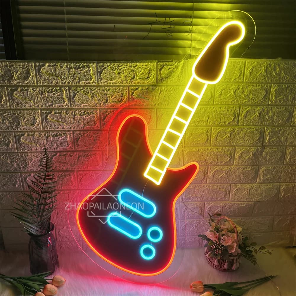 Insegna al neon per chitarra Musica LED Insegna luminosa per sala di registrazione Studio musicale Streaming Party Club Decorazione da parete Regalo di compleanno