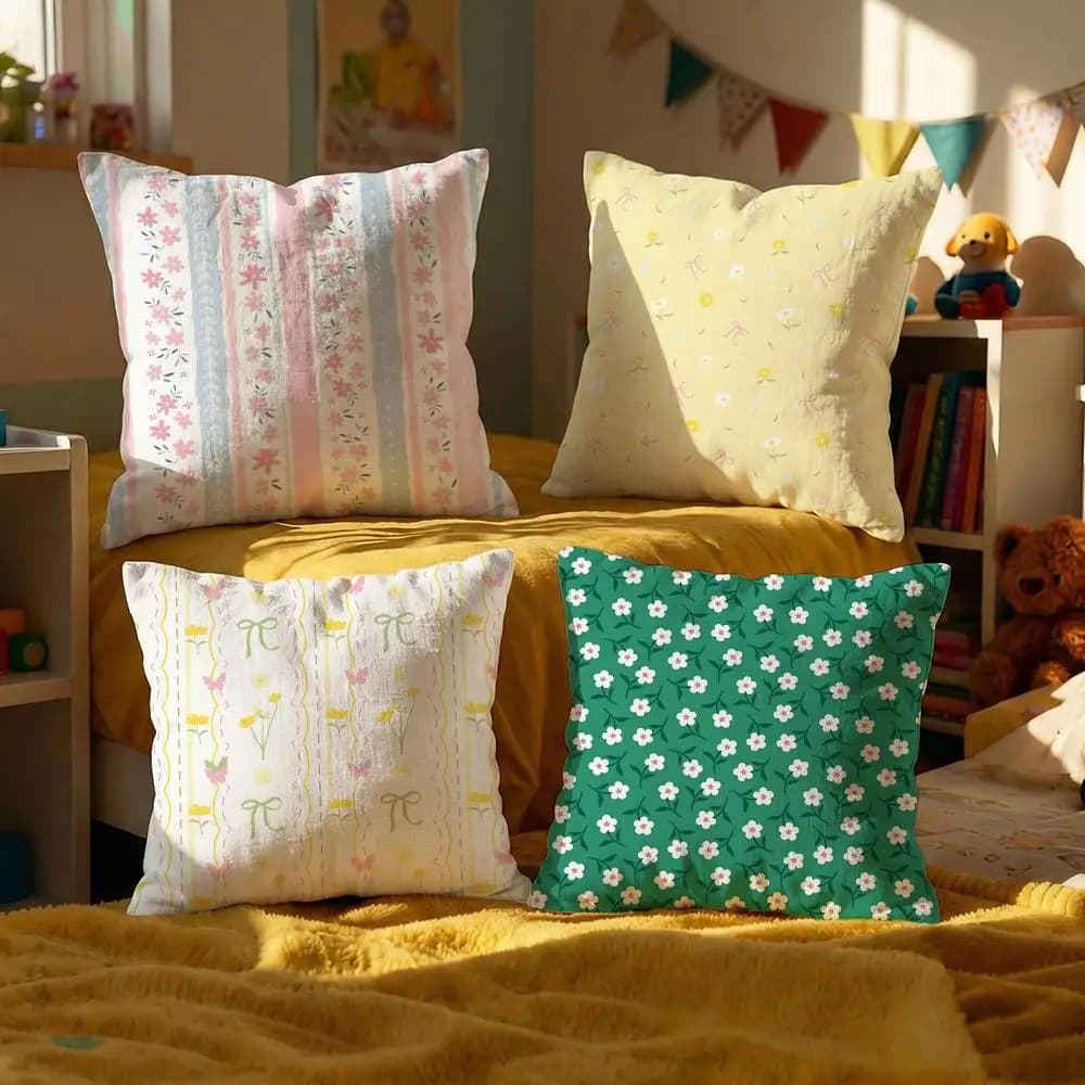 Set di 4 fodere per cuscini con motivo floreale, decorative in peluche corto per divano, morbide, 50x50 cm