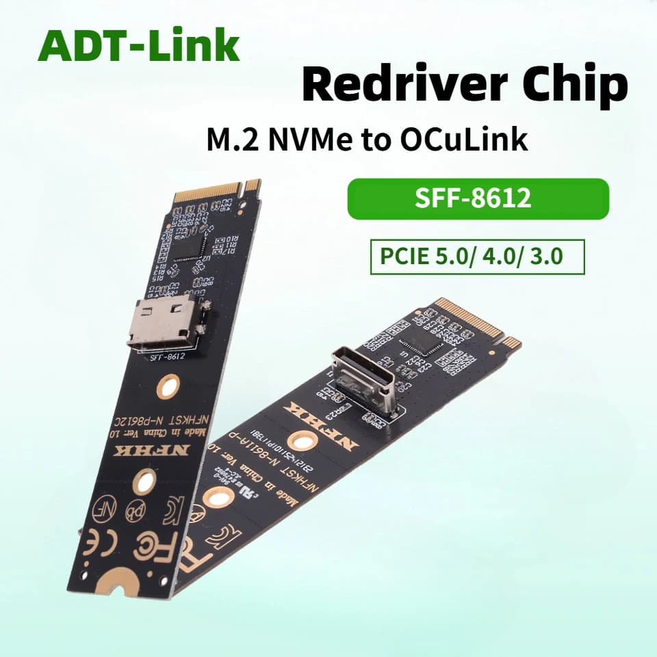 Scheda Adattatore Chip Redriver Grafica Esterna NVMe M.2 a Oculink SFF-8612 PCIE 5.0 4.0 NGFF NVMe M.2 2280 - U.2/U.3 SFF-8639 SSD