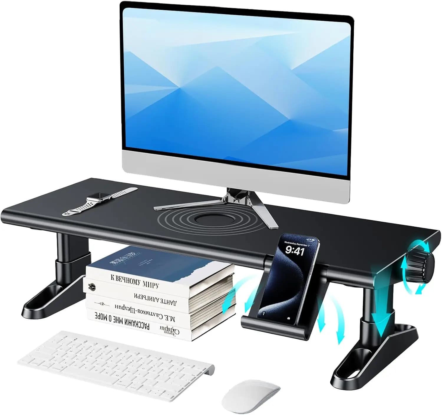 Adjustable Support for Monitor with Phone Door, Multipurpose Desk Organizer for Computers, Laptop, TV