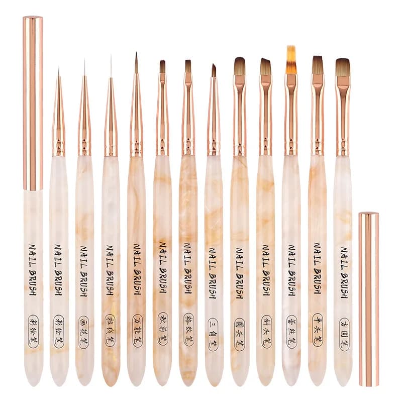 Nuovo Pennello per Nail Art, Pennello per Pittura e Gel UV, Strumento per Disegno Unghie con Testa Rotonda, Manico in Legno e Tappo in Metallo