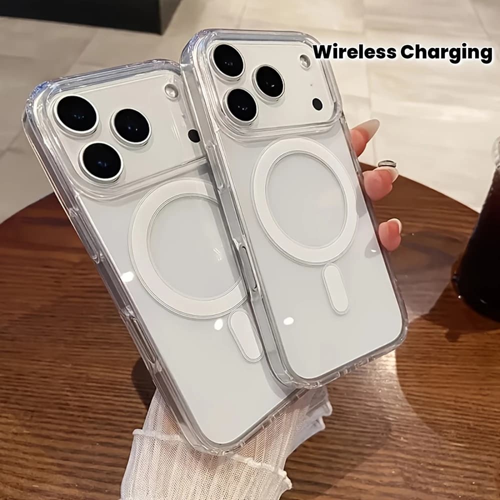 Transparent Magnetic Case for iPhone 17 16 15 14 13 Pro Max 17Pro Compatible with MagSafe, Anti-shock, Wireless Charging, Transparent Back Cover