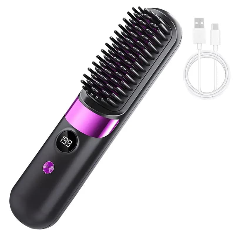 Spazzola riscaldante per capelli M04K, spazzola lisciante senza fili per capelli corti e lunghi, spazzola lisciante portatile a caldo