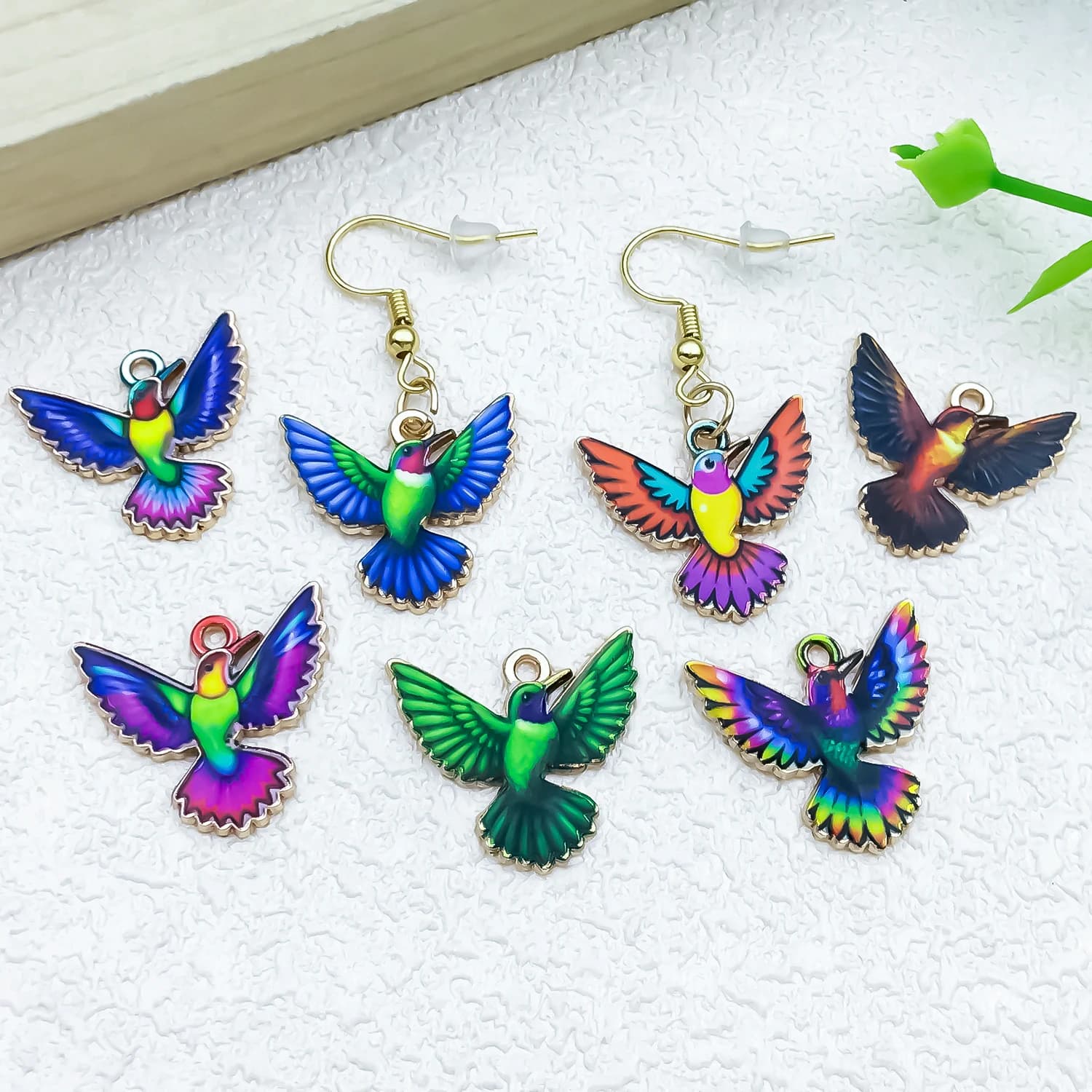10pcs Drip Printing Eagle Bird Series Chams Pendant, Suitable for DIY Earrings, Bracelets, Key Chains Making Accessories