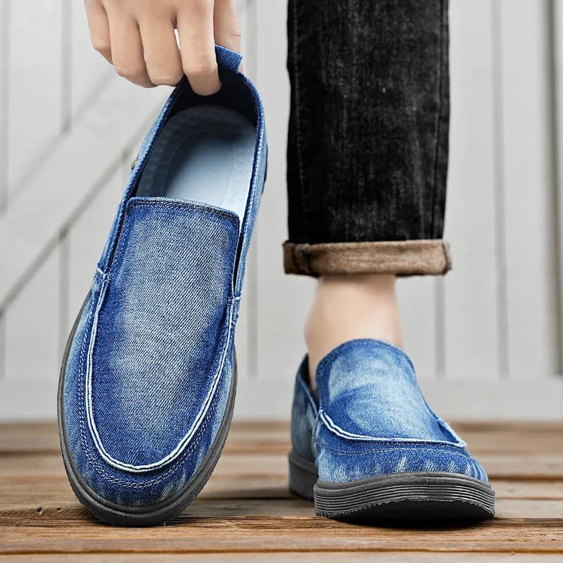 Scarpe Casual da Uomo in Tela Traspirante Primavera-Autunno, Mocassini alla Moda in Denim, Scarpe Basse Trendy Stile Coreano