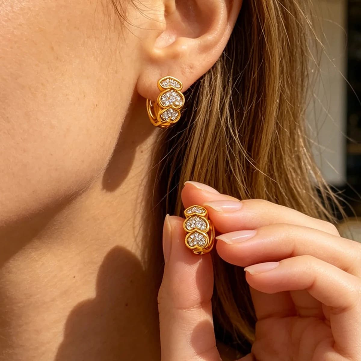 Zircon Heart Hoop Earrings For Women 18K Gold Plated Stainless Steel Love Heart Earring Elegant Wedding Daily Jewelry Gift