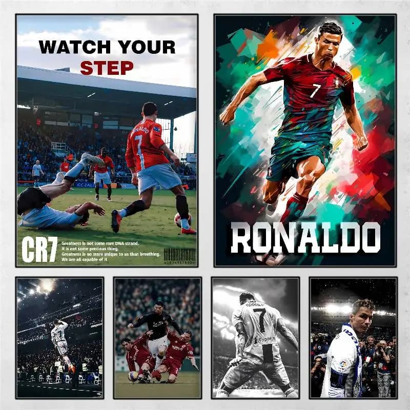1PC R-Ronaldo Football C-CR7 Poster Self-adhesive Art Waterproof Paper Sticker Coffee House Bar Room Wall Decoration