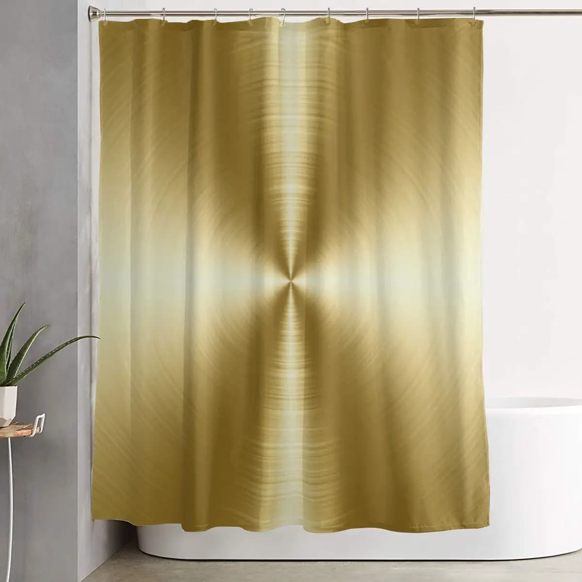 Tenda da Doccia in Metallo Dorato Spazzolato con Motivo Radiale, Tende da Bagno in Poliestere Impermeabili con Ganci