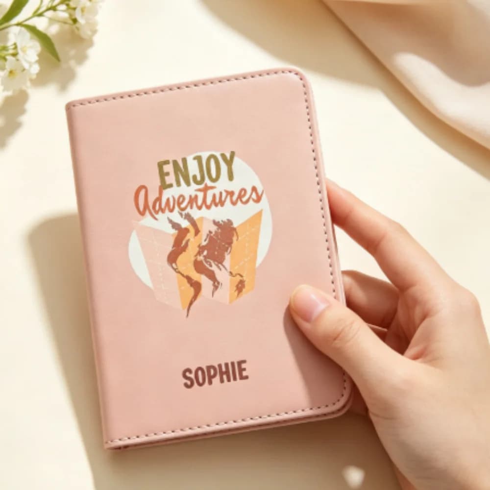 Customized Camping Style Passport Cover With Personalized Name & Monogram, Multi-function Document & Card Holder