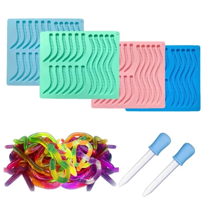 Stampo per vermi gommosi in silicone Design antiaderente per una facile rilascio Fai da te per caramelle al cioccolato Vassoio per griglia di ghiaccio per cuocere biscotti budino