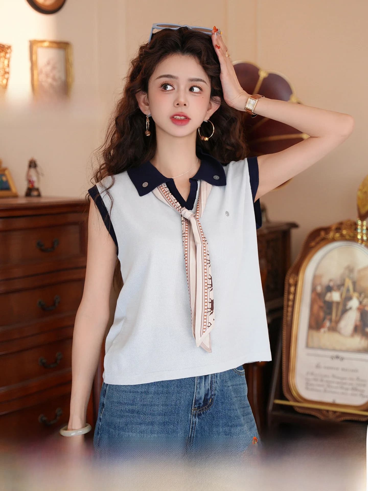 T-shirt da donna Chen Jiajie One Pool Quiet Water Silk Scarf, casual, senza maniche, unico e bellissimo, per l'inizio dell'estate
