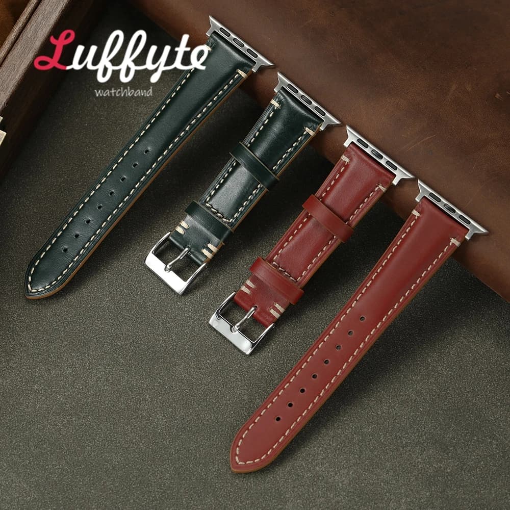 Oil Wax Skin Genuine Leather Strap For Apple Watch 1-11 Ultra SE 3 2 1 Men Business Cowhide Watchband For Iwatch 38-49mm
