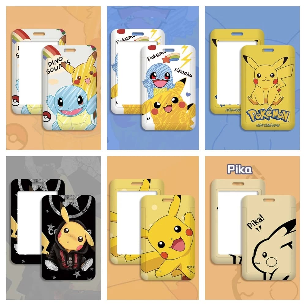 Porta Tessere con Cordino Kawaii Pokemon Pikachu, Custodia in Plastica per Carte d'Identità, Carte di Credito, Tessere Autobus, Tessere Studenti, Ornamenti e Regali