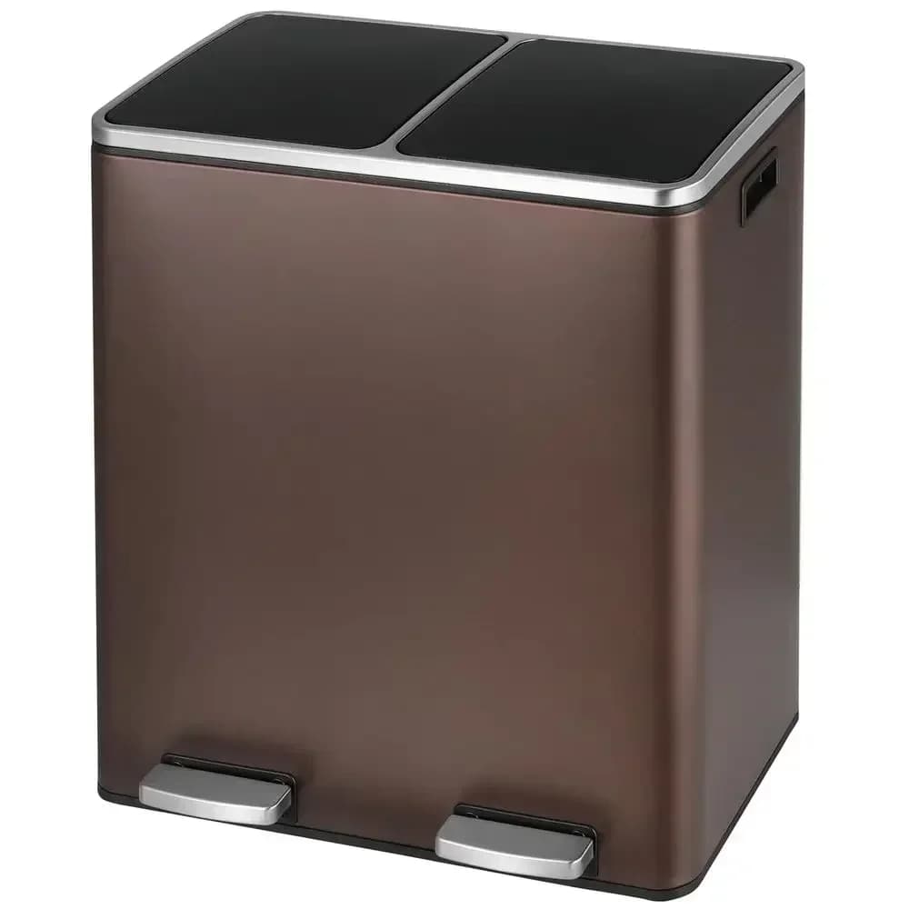 Double 8 Gallon Stainless Steel Step-On Trash & Recycle Bin with Removable Liners