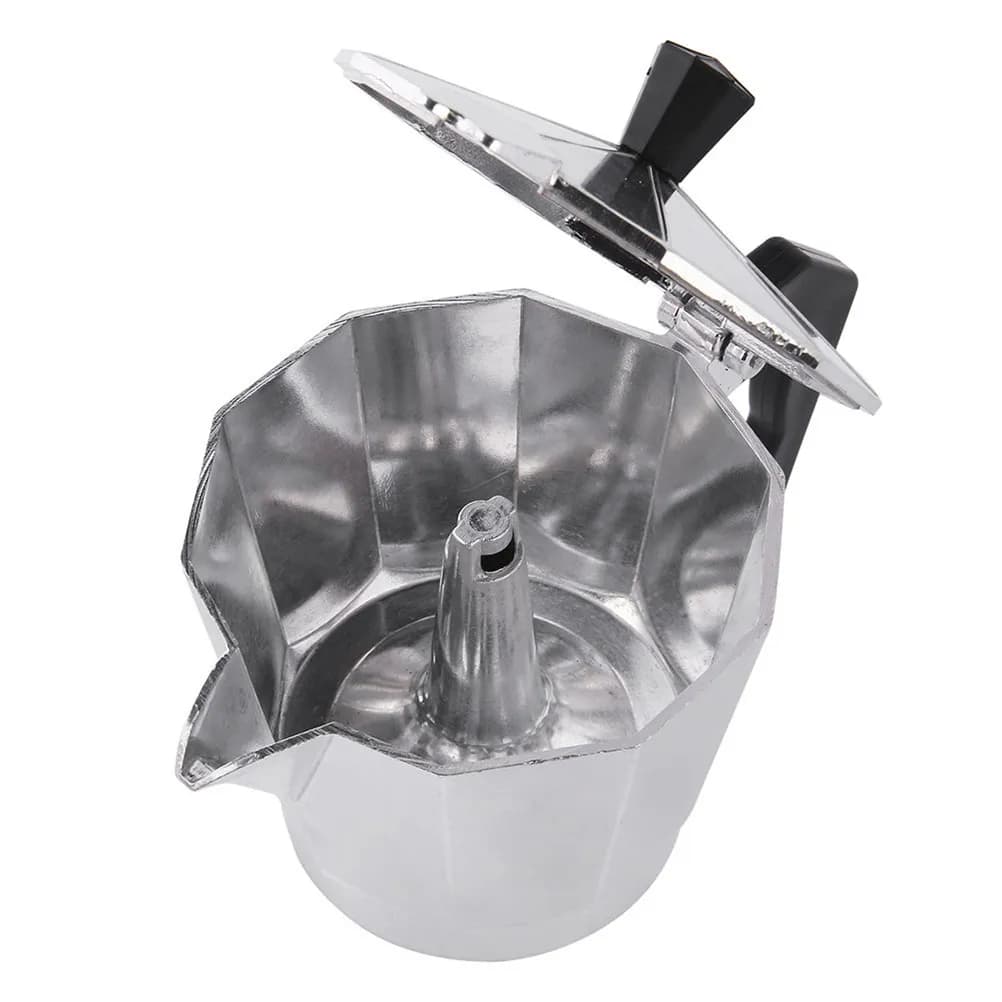 Caffettiera Ottagonale per Espresso, Macchina Stile Europeo, in Alluminio Lucidato, Design Classico