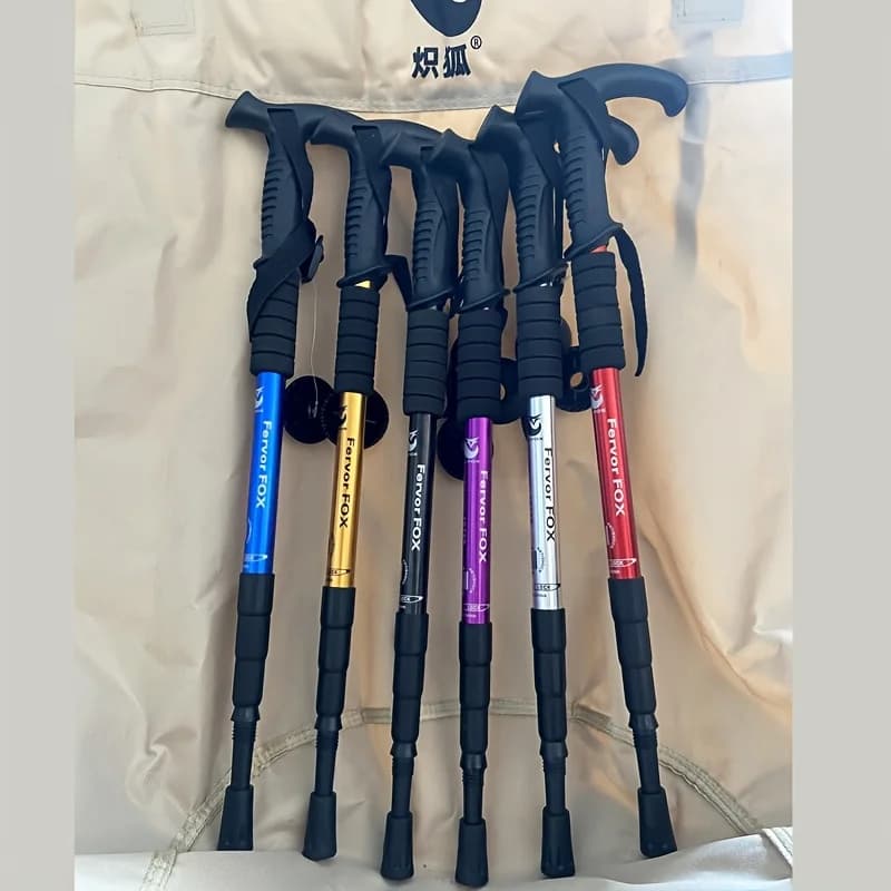 2-piece T-shaped aluminium alloy folding trek poles with shock absorption, anti-slip grips and adjustable height